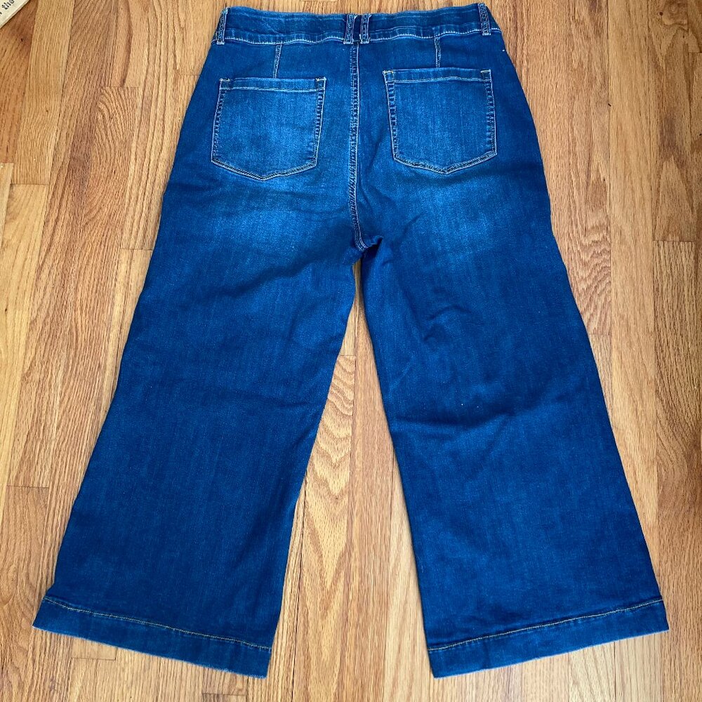 Indigo Poppy Cropped Wide Jeans High Waist Elastic Stretch Comfy and Fun, sz 14 - Picture 5 of 8